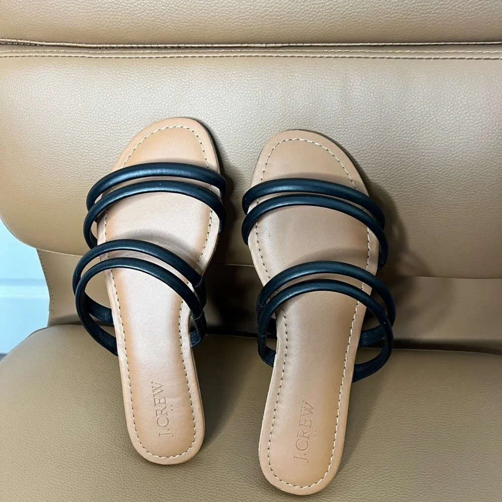 J. Crew Black Strappy Slides Sz 6